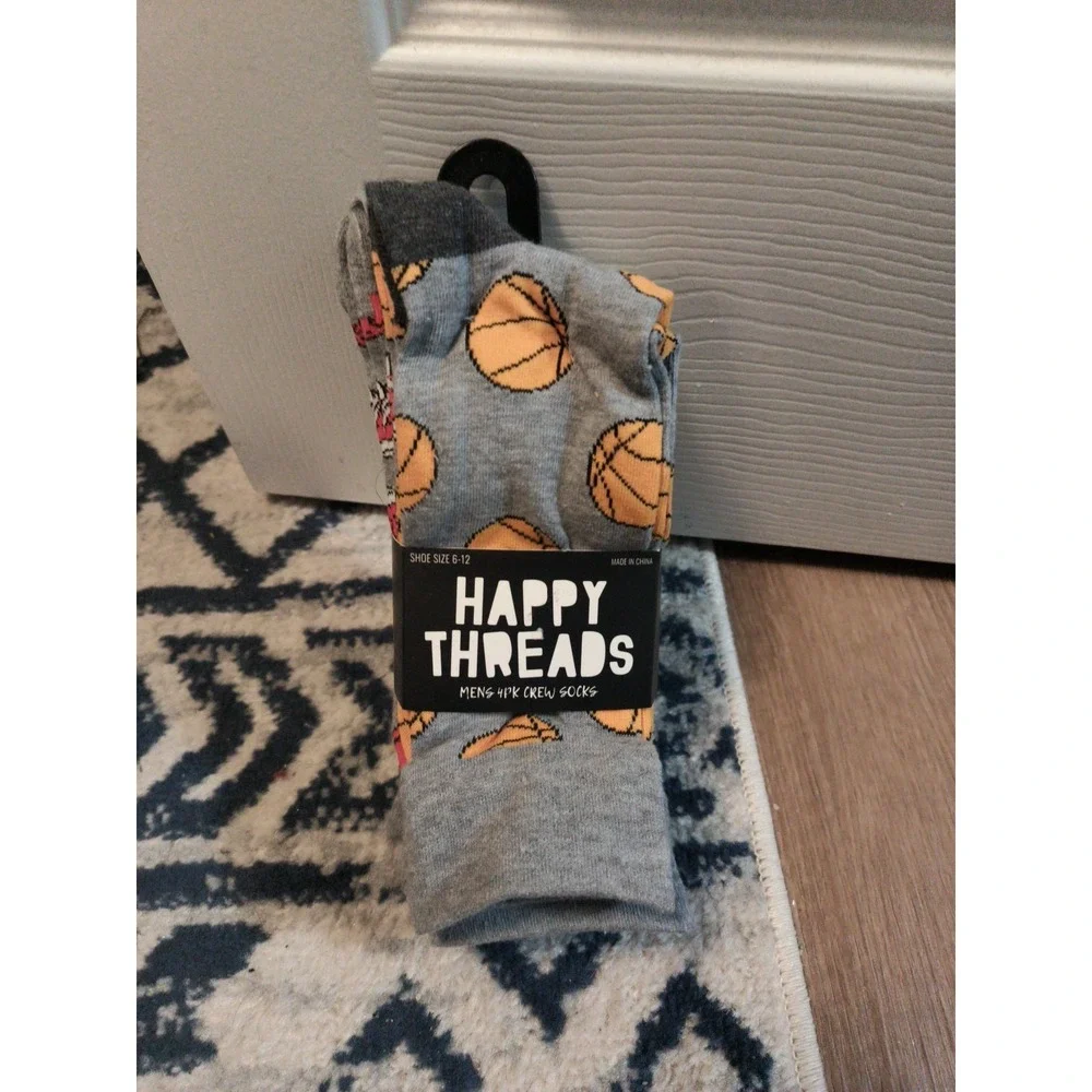 Men's Happy Threads Sports Basketball Crew Socks (US 6-12) 4 Pairs! New